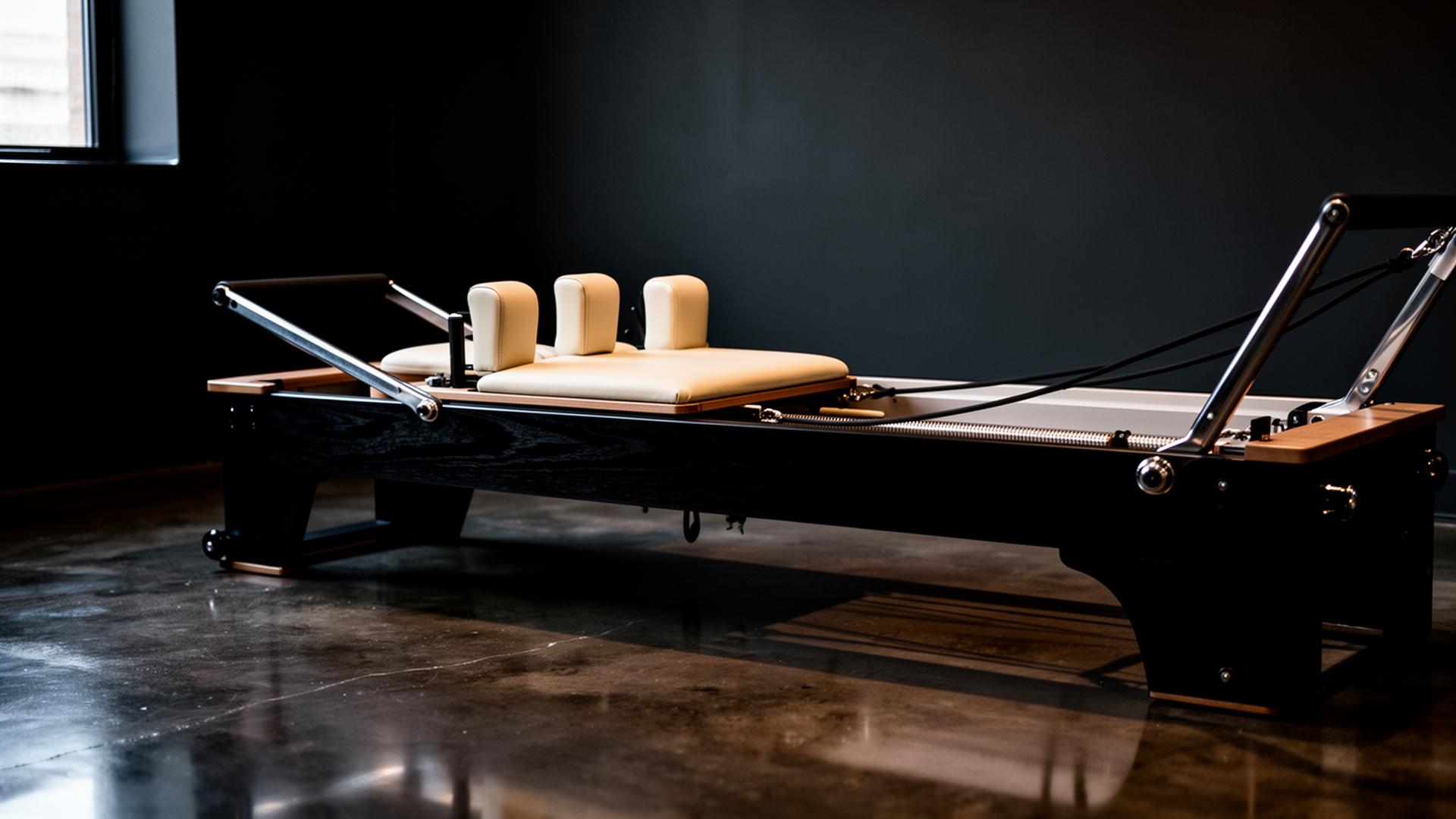 Premium pilates reformer in a dark boutique studio